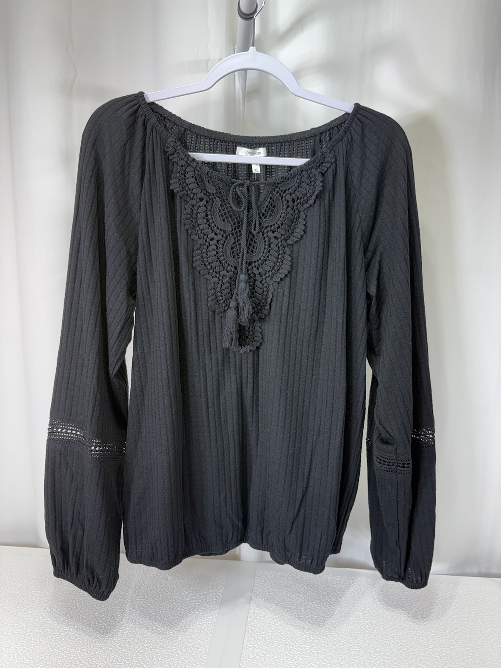 Maurices Black Crochet Yoke Peasant Blouse 4290